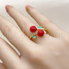 Oro Laminado Elegant Ring, Gold Filled Style Cherry Design, Red Enamel Finish, Golden Finish, 01.421.0004