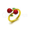 Oro Laminado Elegant Ring, Gold Filled Style Cherry Design, Red Enamel Finish, Golden Finish, 01.421.0004