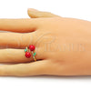 Oro Laminado Elegant Ring, Gold Filled Style Cherry Design, Red Enamel Finish, Golden Finish, 01.421.0004 (One size fits all)