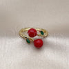 Oro Laminado Elegant Ring, Gold Filled Style Cherry Design, Red Enamel Finish, Golden Finish, 01.421.0004 (One size fits all)
