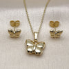 Oro Laminado Earring and Pendant Adult Set, Gold Filled Style Butterfly Design, Polished, Golden Finish, 10.156.0515