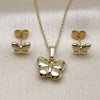Oro Laminado Earring and Pendant Adult Set, Gold Filled Style Butterfly Design, Polished, Golden Finish, 10.156.0515