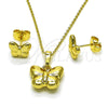 Oro Laminado Earring and Pendant Adult Set, Gold Filled Style Butterfly Design, Polished, Golden Finish, 10.156.0515