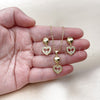 Oro Laminado Earring and Pendant Adult Set, Gold Filled Style Heart Design, with White Cubic Zirconia, Polished, Golden Finish, 10.156.0522