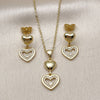 Oro Laminado Earring and Pendant Adult Set, Gold Filled Style Heart Design, with White Cubic Zirconia, Polished, Golden Finish, 10.156.0522