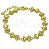 Oro Laminado Fancy Bracelet, Gold Filled Style Heart and Hollow Design, Polished, Golden Finish, 03.213.0337.07