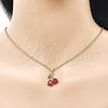 Oro Laminado Fancy Pendant, Gold Filled Style Cherry Design, with Garnet and Green Cubic Zirconia, Polished, Golden Finish, 05.313.0001