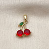 Oro Laminado Fancy Pendant, Gold Filled Style Cherry Design, with Garnet and Green Cubic Zirconia, Polished, Golden Finish, 05.313.0001