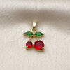 Oro Laminado Fancy Pendant, Gold Filled Style Cherry Design, with Garnet and Green Cubic Zirconia, Polished, Golden Finish, 05.313.0002