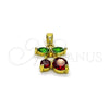 Oro Laminado Fancy Pendant, Gold Filled Style Cherry Design, with Garnet and Green Cubic Zirconia, Polished, Golden Finish, 05.313.0002