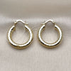 Oro Laminado Small Hoop, Gold Filled Style Hollow Design, Diamond Cutting Finish, Golden Finish, 02.213.0314.25