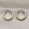 Oro Laminado Medium Hoop, Gold Filled Style Hollow Design, Diamond Cutting Finish, Golden Finish, 02.213.0314.30