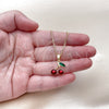 Oro Laminado Pendant Necklace, Gold Filled Style Cherry Design, Red Enamel Finish, Golden Finish, 04.341.0143.18