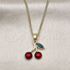 Oro Laminado Pendant Necklace, Gold Filled Style Cherry Design, Red Enamel Finish, Golden Finish, 04.341.0143.18