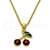 Oro Laminado Pendant Necklace, Gold Filled Style Cherry Design, Red Enamel Finish, Golden Finish, 04.341.0143.18