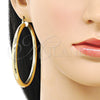 Oro Laminado Extra Large Hoop, Gold Filled Style Hollow Design, Diamond Cutting Finish, Golden Finish, 02.213.0812.70
