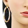 Oro Laminado Large Hoop, Gold Filled Style Hollow Design, Diamond Cutting Finish, Tricolor, 02.213.0311.1.60