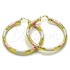 Oro Laminado Large Hoop, Gold Filled Style Hollow Design, Diamond Cutting Finish, Tricolor, 02.213.0311.1.60