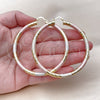 Oro Laminado Extra Large Hoop, Gold Filled Style Hollow Design, Diamond Cutting Finish, Tricolor, 02.213.0311.1.70