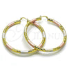 Oro Laminado Extra Large Hoop, Gold Filled Style Hollow Design, Diamond Cutting Finish, Tricolor, 02.213.0311.1.70