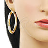 Oro Laminado Medium Hoop, Gold Filled Style Hollow Design, Diamond Cutting Finish, Tricolor, 02.213.0312.1.50