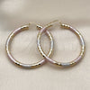 Oro Laminado Large Hoop, Gold Filled Style Hollow Design, Diamond Cutting Finish, Tricolor, 02.213.0309.1.60