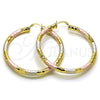 Oro Laminado Large Hoop, Gold Filled Style Hollow Design, Diamond Cutting Finish, Tricolor, 02.213.0309.1.60