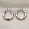 Oro Laminado Medium Hoop, Gold Filled Style Hollow Design, Diamond Cutting Finish, Tricolor, 02.213.0313.1.30