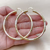 Oro Laminado Extra Large Hoop, Gold Filled Style Hollow Design, Diamond Cutting Finish, Tricolor, 02.213.0313.1.70