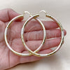 Oro Laminado Extra Large Hoop, Gold Filled Style Hollow Design, Diamond Cutting Finish, Tricolor, 02.213.0313.1.70