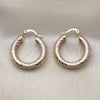 Oro Laminado Small Hoop, Gold Filled Style Hollow Design, Diamond Cutting Finish, Tricolor, 02.170.0310.1.25
