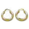 Oro Laminado Medium Hoop, Gold Filled Style Hollow Design, Diamond Cutting Finish, Tricolor, 02.170.0310.1.30