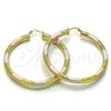 Oro Laminado Large Hoop, Gold Filled Style Hollow Design, Diamond Cutting Finish, Tricolor, 02.170.0310.1.60