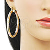Oro Laminado Large Hoop, Gold Filled Style Hollow Design, Diamond Cutting Finish, Tricolor, 02.213.0759.1.60