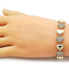 Oro Laminado Tennis Bracelet, Gold Filled Style Heart Design, with White Micro Pave, Polished, Golden Finish, 03.283.0467.07 (11 MM Thickness, 7 Inches Length)