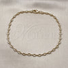 Oro Laminado Fancy Anklet, Gold Filled Style Puff Mariner Design, Polished, Golden Finish, 04.326.0005.10