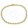 Oro Laminado Fancy Anklet, Gold Filled Style Puff Mariner Design, Polished, Golden Finish, 04.326.0005.10