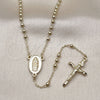 Oro Laminado Thin Rosary, Gold Filled Style Guadalupe and Cross Design, Polished, Golden Finish, 09.213.0050.18