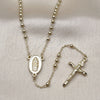 Oro Laminado Thin Rosary, Gold Filled Style Guadalupe and Cross Design, Polished, Golden Finish, 09.213.0050.18