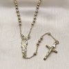 Oro Laminado Thin Rosary, Gold Filled Style San Judas and Crucifix Design, Polished, Golden Finish, 09.213.0052.18