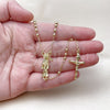 Oro Laminado Thin Rosary, Gold Filled Style Santa Muerte and Crucifix Design, Polished, Golden Finish, 09.213.0053.18