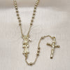 Oro Laminado Thin Rosary, Gold Filled Style Santa Muerte and Crucifix Design, Polished, Golden Finish, 09.213.0053.18