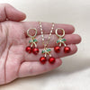 Oro Laminado Earring and Pendant Adult Set, Gold Filled Style Cherry Design, Red Enamel Finish, Golden Finish, 10.411.0008