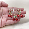 Oro Laminado Earring and Pendant Adult Set, Gold Filled Style Cherry Design, Red Enamel Finish, Golden Finish, 10.411.0008