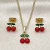 Oro Laminado Earring and Pendant Adult Set, Gold Filled Style Cherry Design, with Garnet Crystal, Polished, Golden Finish, 10.379.0095
