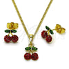 Oro Laminado Earring and Pendant Adult Set, Gold Filled Style Cherry Design, with Garnet Crystal, Polished, Golden Finish, 10.379.0095
