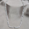 Sterling Silver Basic Necklace, Figaro Design, Diamond Cutting Finish, Silver Finish, 04.431.0001.22