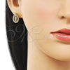 Oro Laminado Stud Earring, Gold Filled Style San Judas Design, with White Cubic Zirconia, Polished, Golden Finish, 02.156.0706