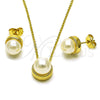 Oro Laminado Earring and Pendant Adult Set, Gold Filled Style Ball Design, with Ivory Mother of Pearl, Polished, Golden Finish, 10.156.0528
