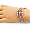 Oro Laminado Trio Bangle, Gold Filled Style Disco and Ball Design, Diamond Cutting Finish, Tricolor, 07.282.0017